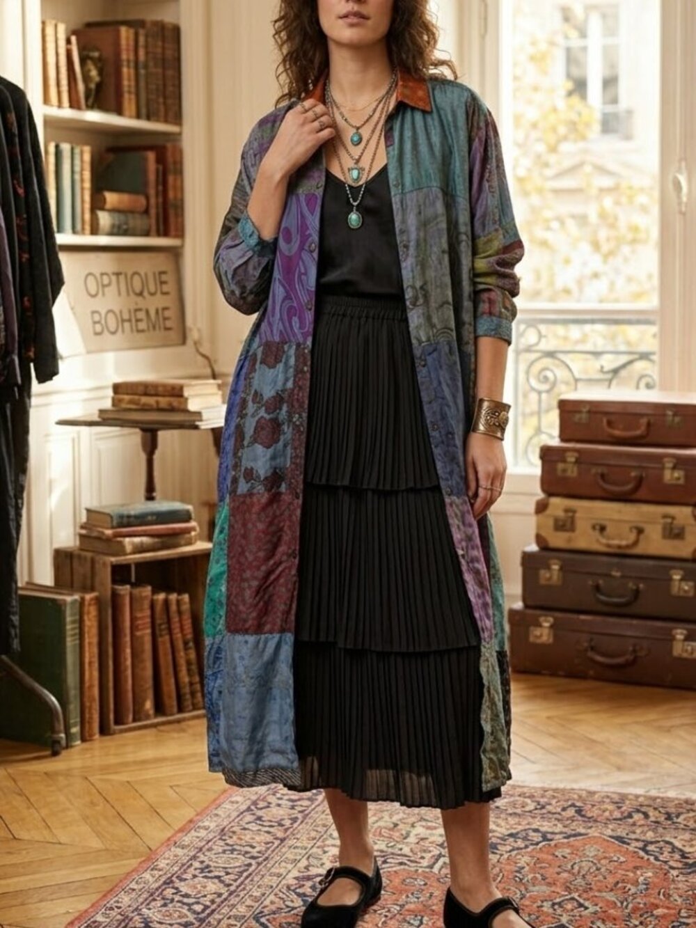 NWT Sacred Threads Vintage Silk Patchwork Duster Coat Sz XL Upcycled Saree Boho